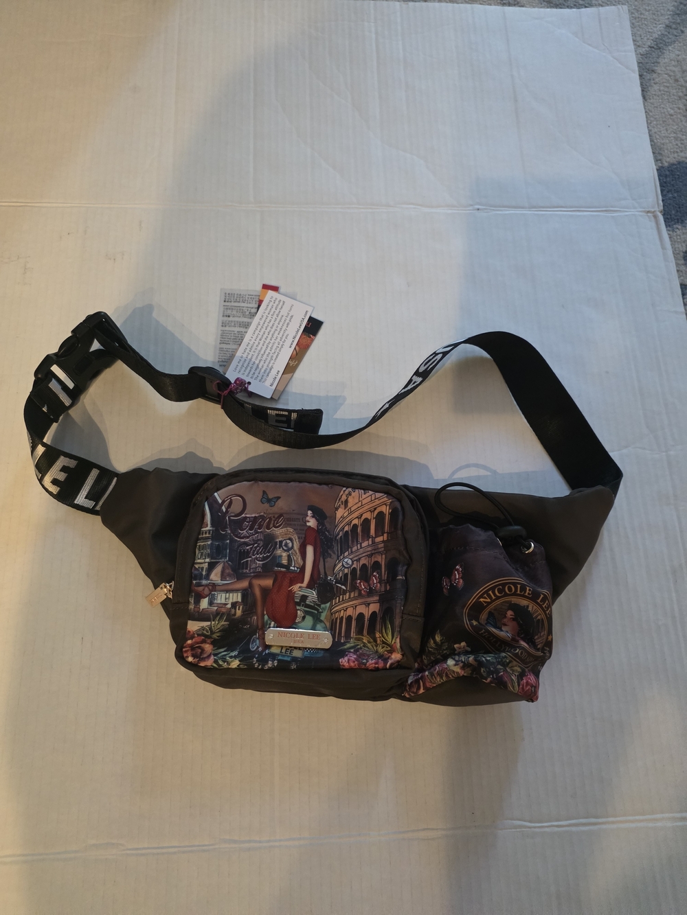 Nicole Lee "Memory Of Rome"Collection  Nylon Brown Graphic Waist Bag.